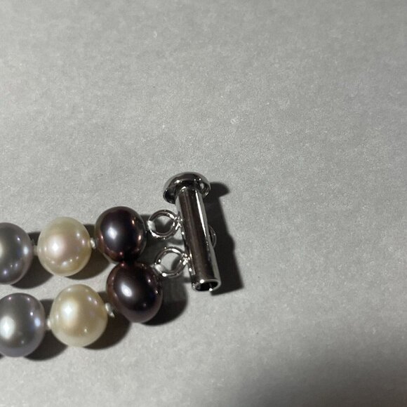 Pearl Double Strand Multicolor Pearl Knotted Bracelet Sterling Silver - Picture 6 of 6